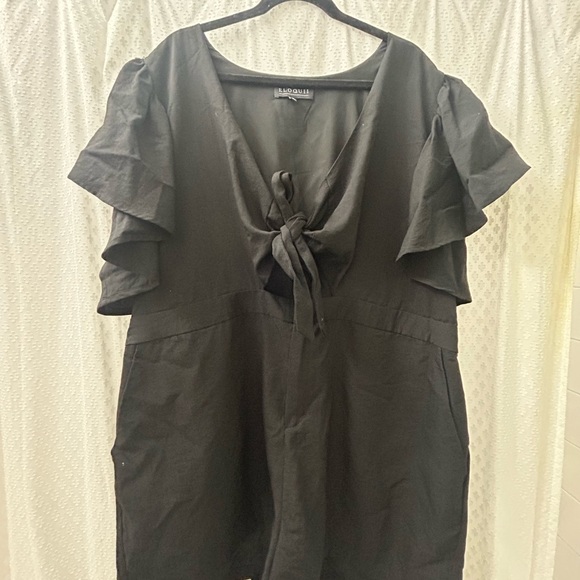 Eloquii Tie Bodice Romper With Flutter Sleeves - Black - Picture 2 of 2
